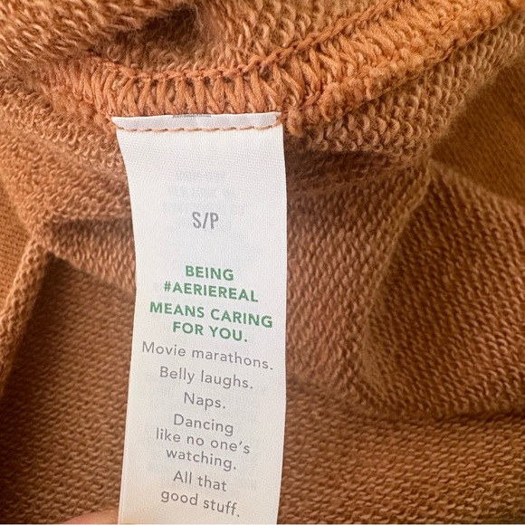 Aerie Raw Hem Pullover Sweatshirt Burt Orange Brown Cotton Blend Oversized Sz S - Picture 9 of 10